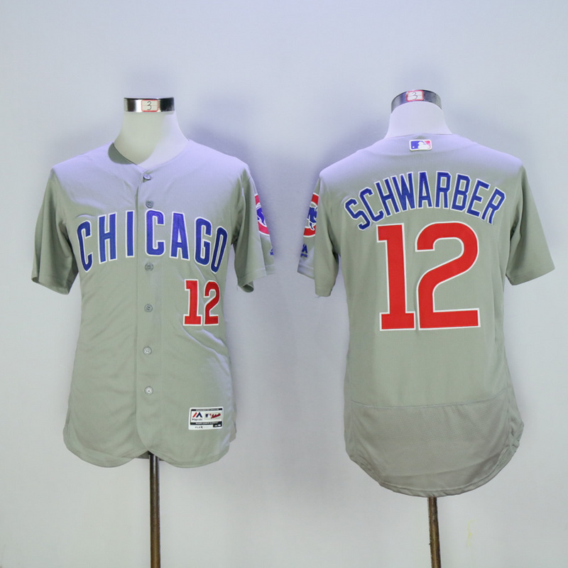 Men Chicago Cubs #12 Schwarber Grey MLB Jerseys